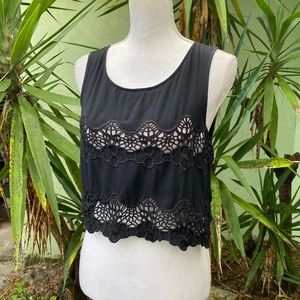 Black Eyelet Crochet Boho Top